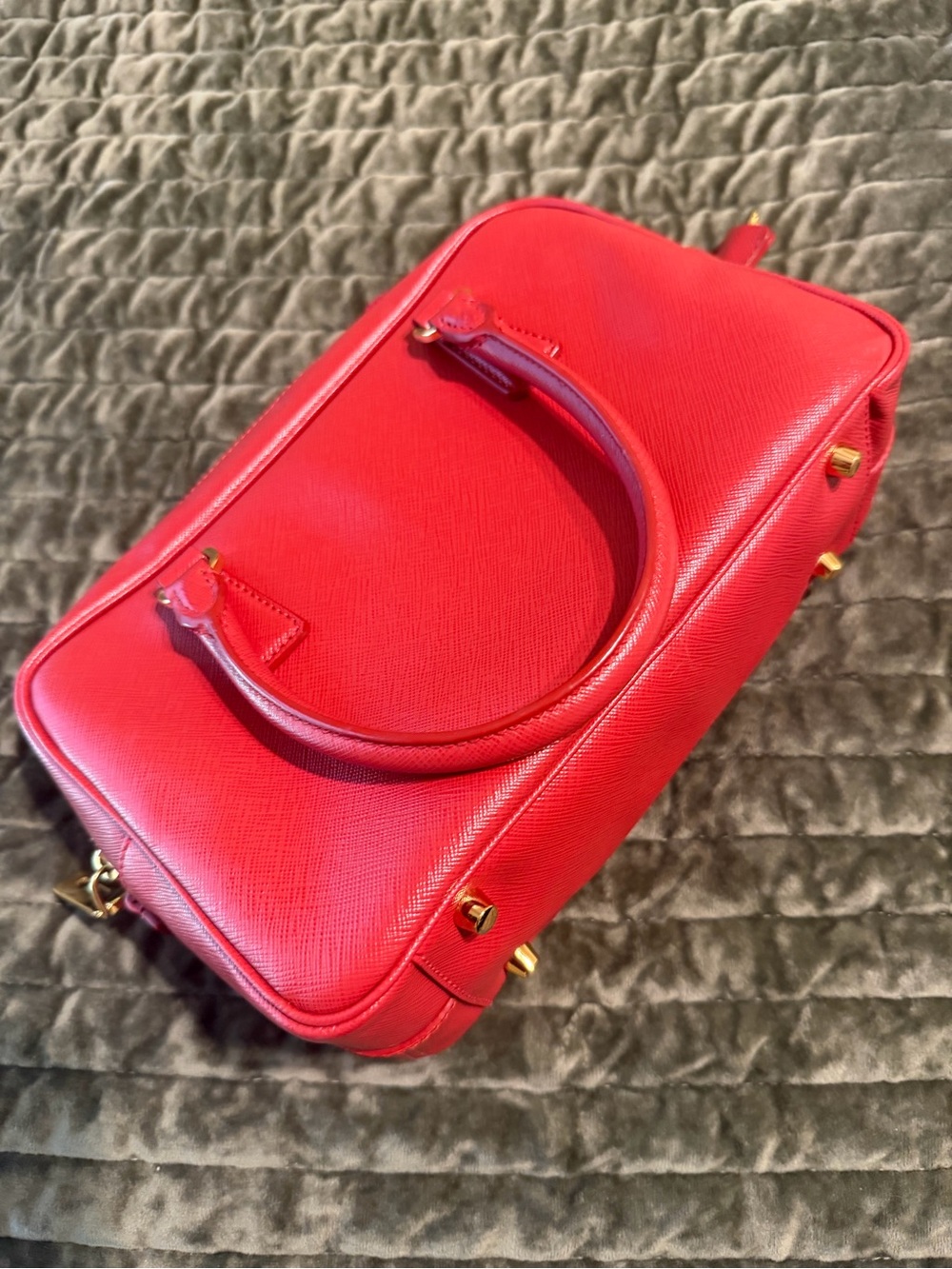 Prada Red Saffiano Leather Satchel with Gold Hardware - Picture 3 of 12